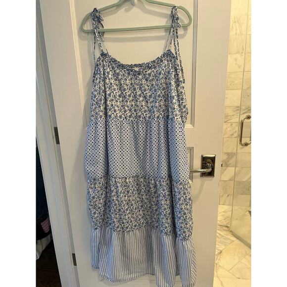 J. Crew Size 3X Blue White Paisley Floral Tiered Sundress - Picture 9 of 9
